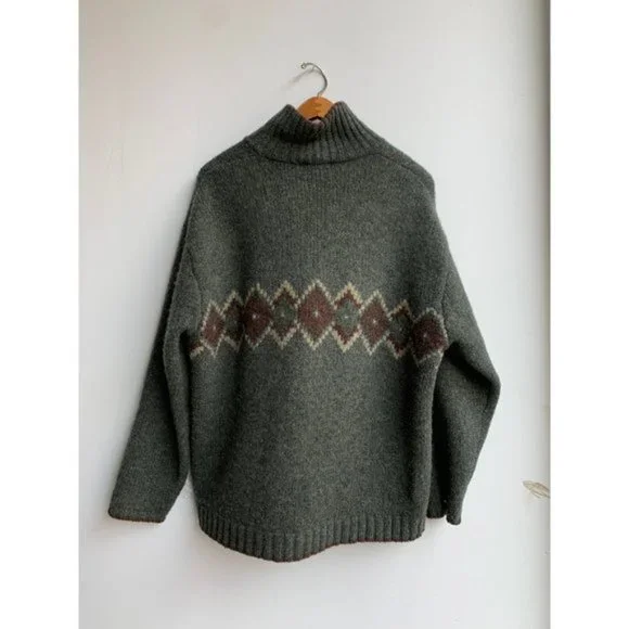 ❌SOLD❌Vintage 100% Wool Green Fair Isle /Scottish Argyle Half-Zip Sweater - Picture 6 of 8